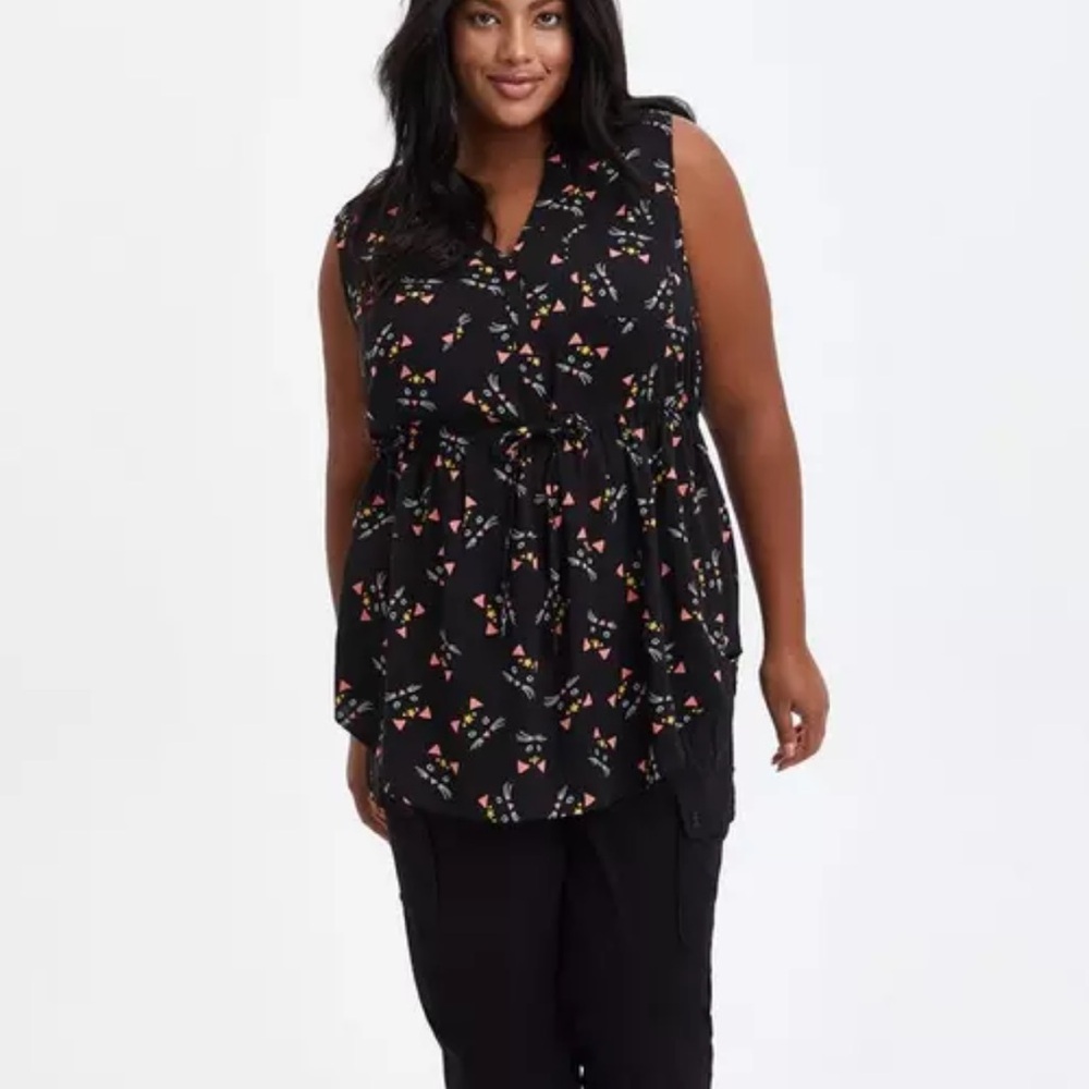 Torrid Black Pink Blouse Chic BabyDoll Top, sleeveless, size 1, comfy!